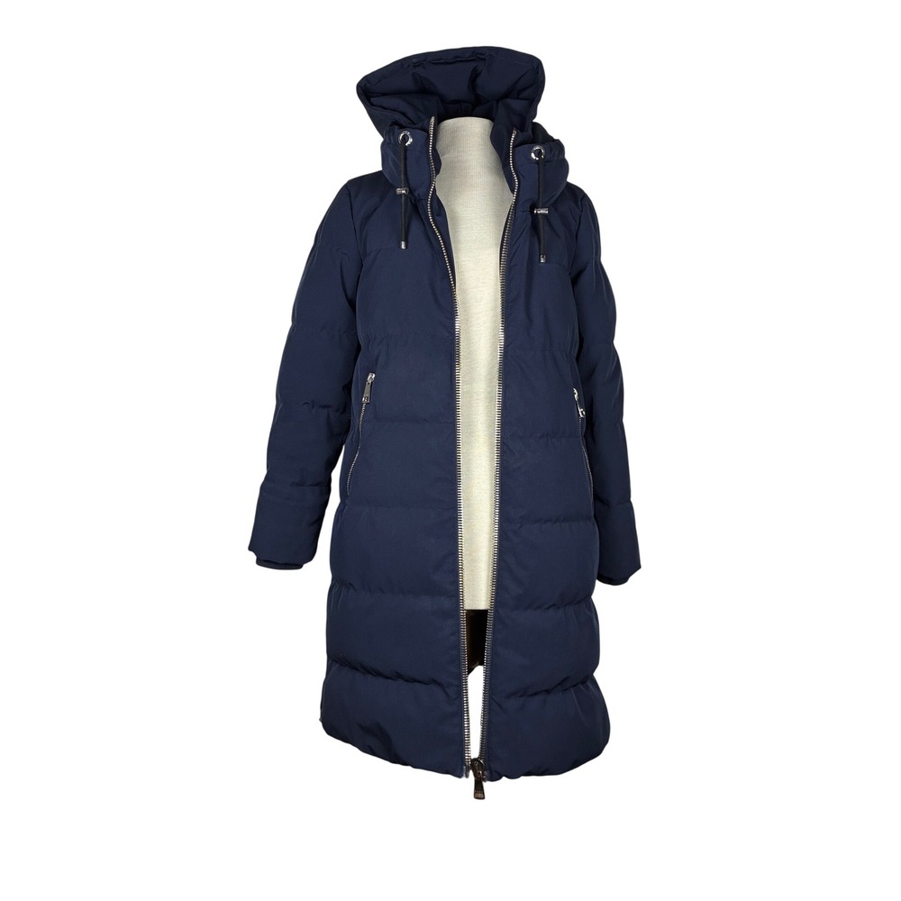 DKNY puffer coat S Navy blue long hooded down and feather filled